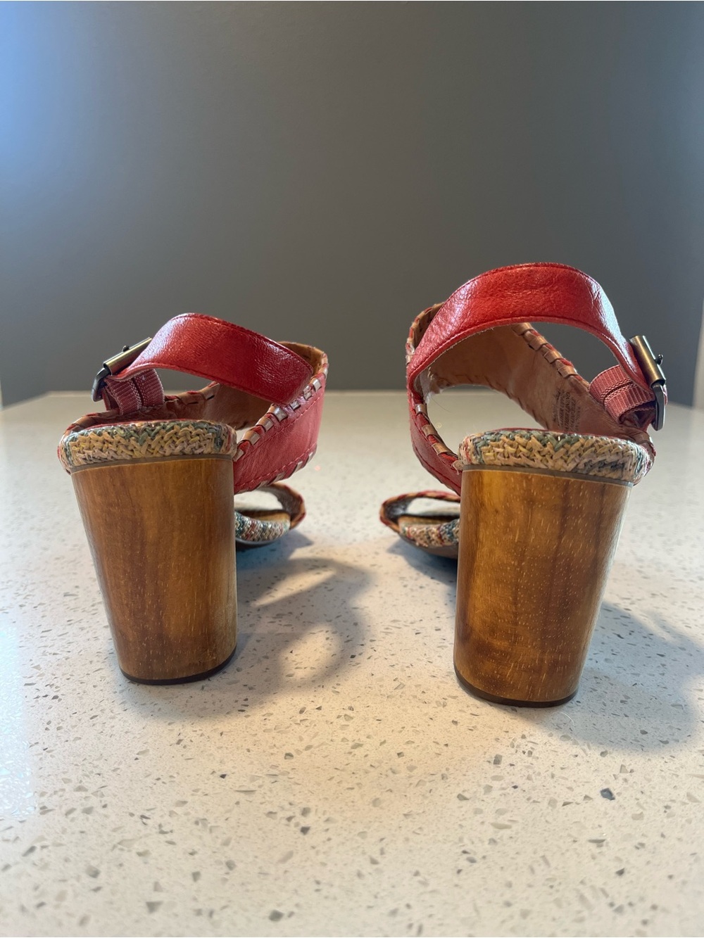 Miz Mooz Red Leather Whipstitch Block Heel Sandals - Picture 3 of 4